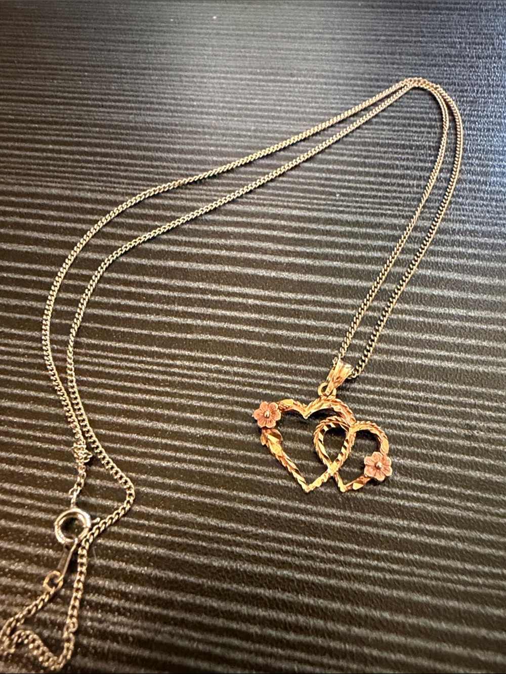 Black Hills 14k Gold Double Heart Floral Pendant Necklace